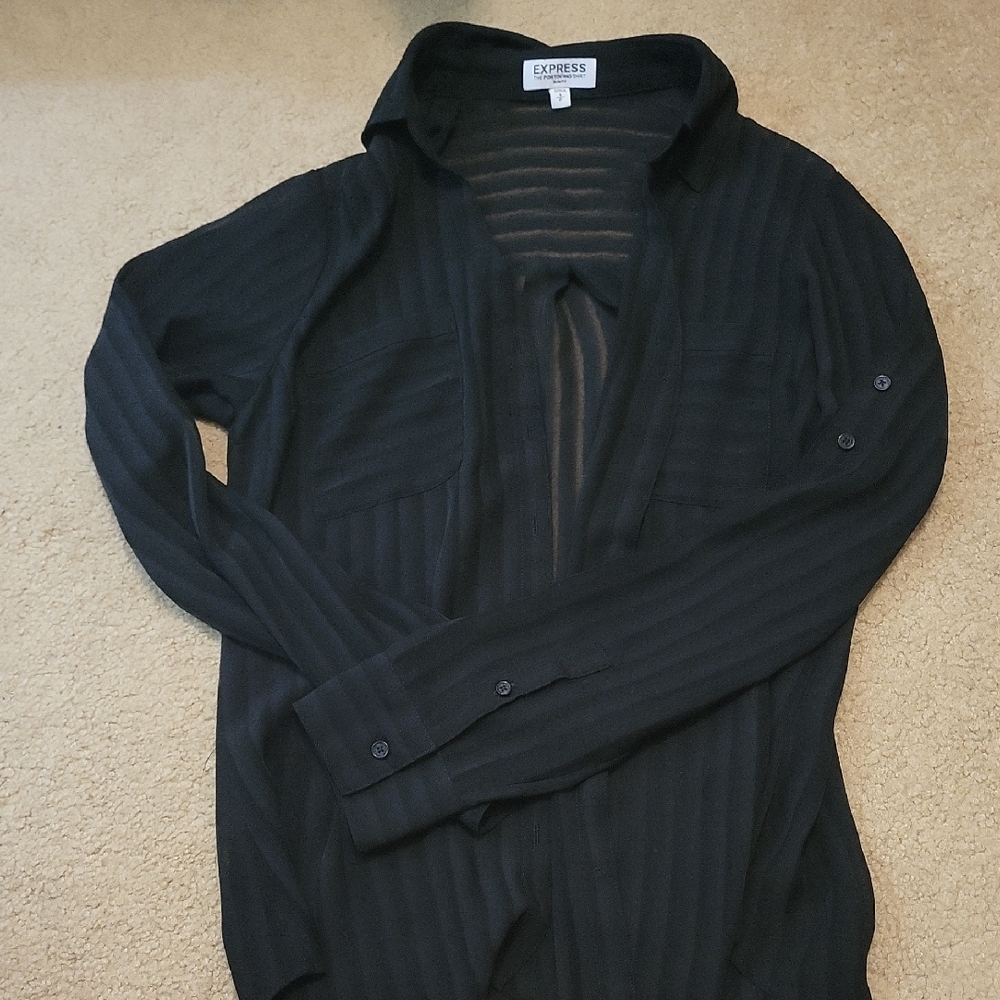 Express Black Sheer Portofino Button Down